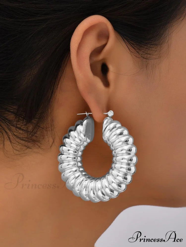Textured Hoop Earrings For Women Silver / one-size