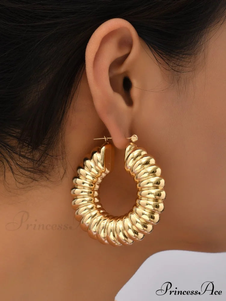 Textured Hoop Earrings For Women Yellow Gold / one-size