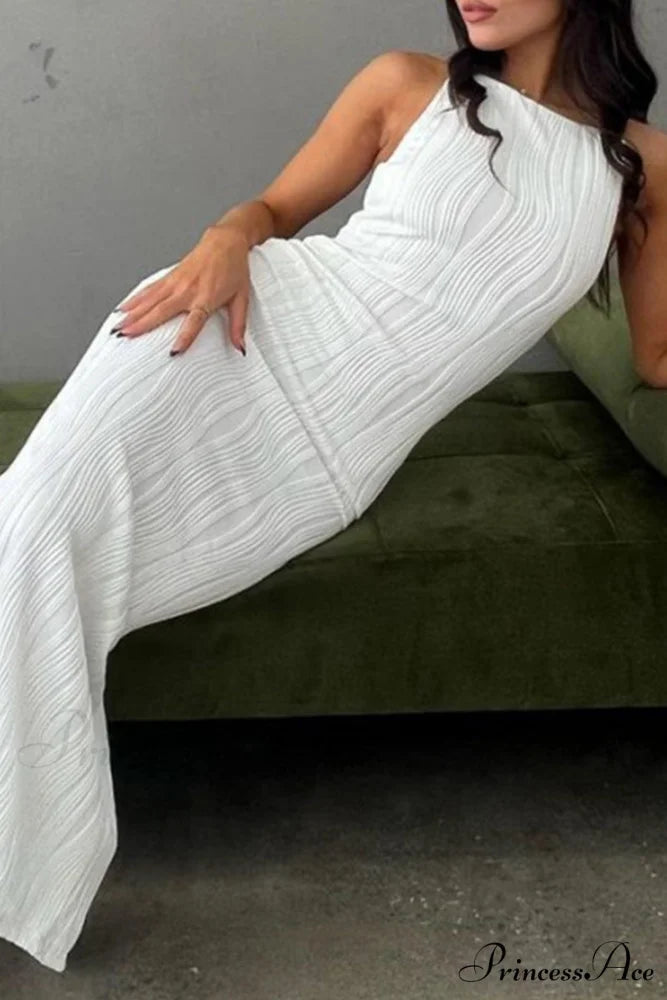 Textured Pack Hip Cami Dress with Pleated Detail White / L