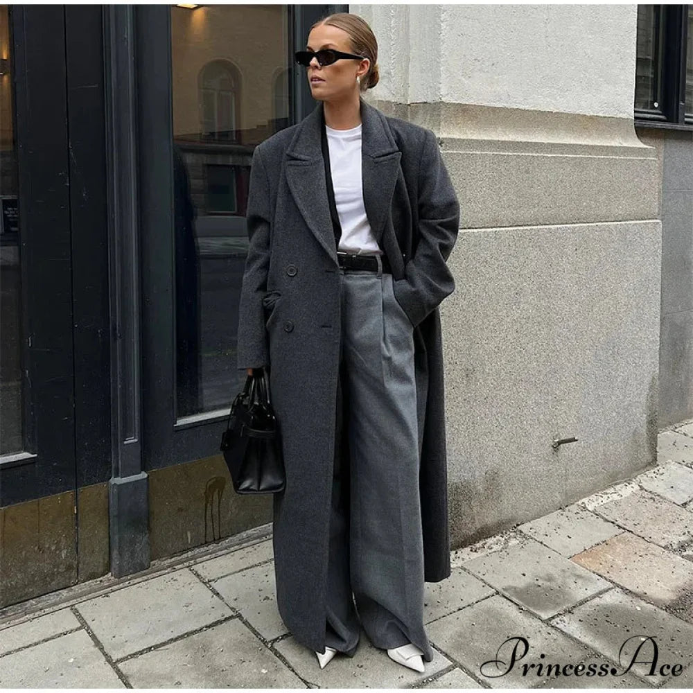 Textured Woolen Dual-Buttoned Overcoat grey 2 / S overcoats-241228