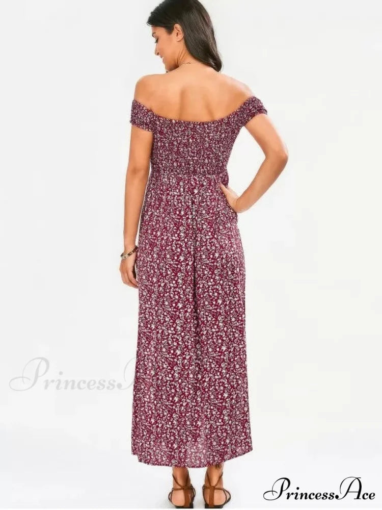 The Flowered Off Shoulder Tiny Slit Dress