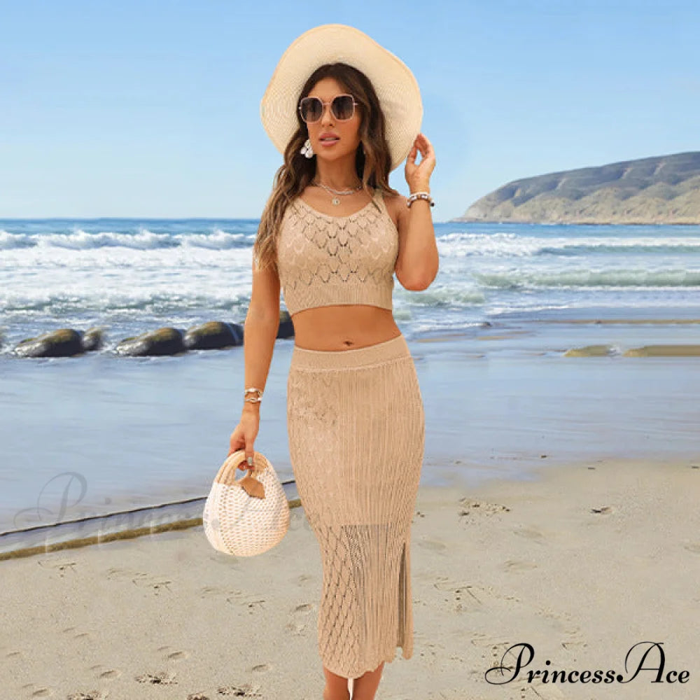 Theodora Formal Stylish Two Piece Dress Khaki / S