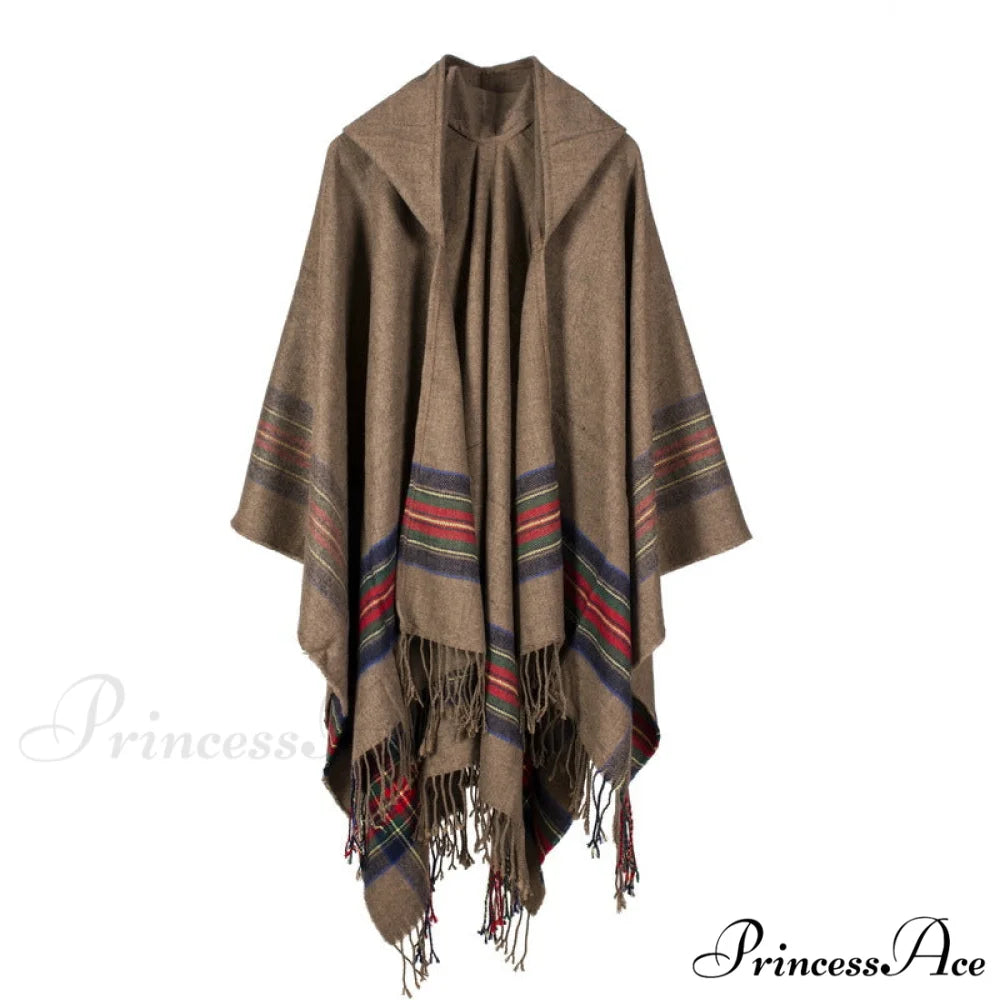 Thick Jacquard Faux Cashmere Stylish Elegant Long Warm Hooded Scarf Khaki / 130*150CM