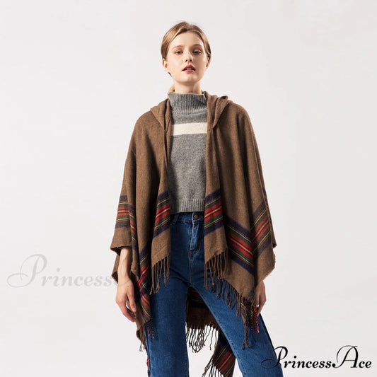 Thick Jacquard Faux Cashmere Stylish Elegant Long Warm Hooded Scarf Khaki / 130*150CM