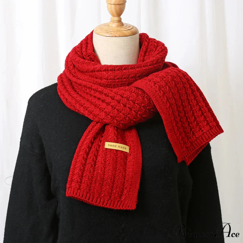 Thick Knitted Cashmere Lady Korean Style Winter Scarf DARK RED