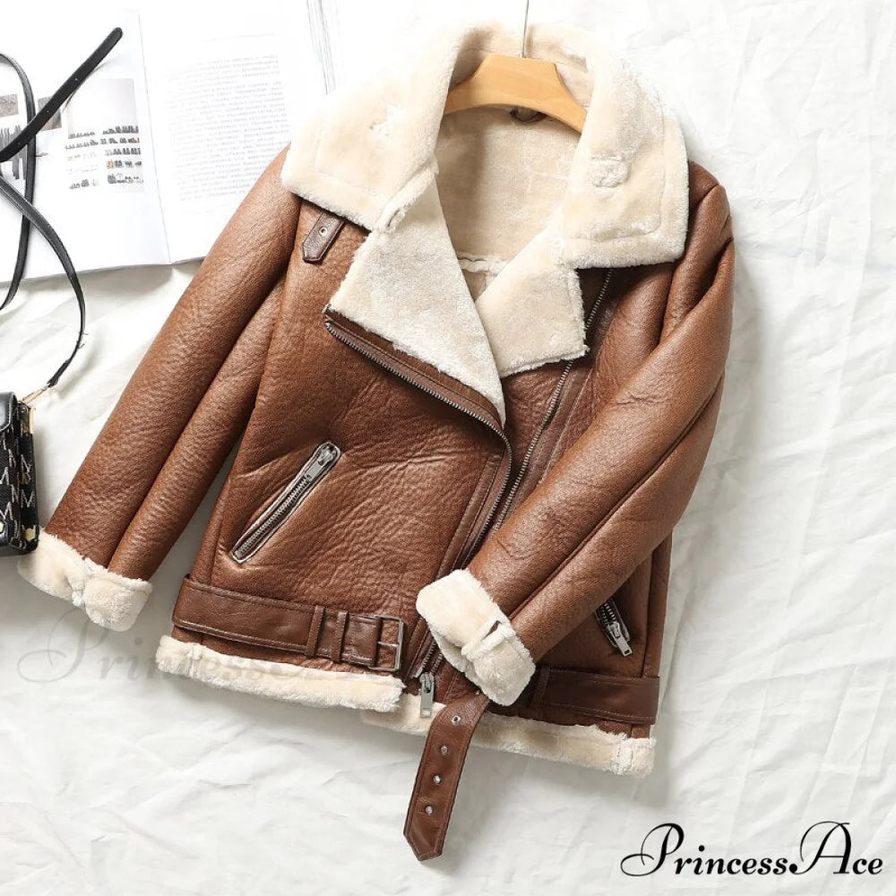 Thick Warm Faux Leather Jackets Auburn / S
