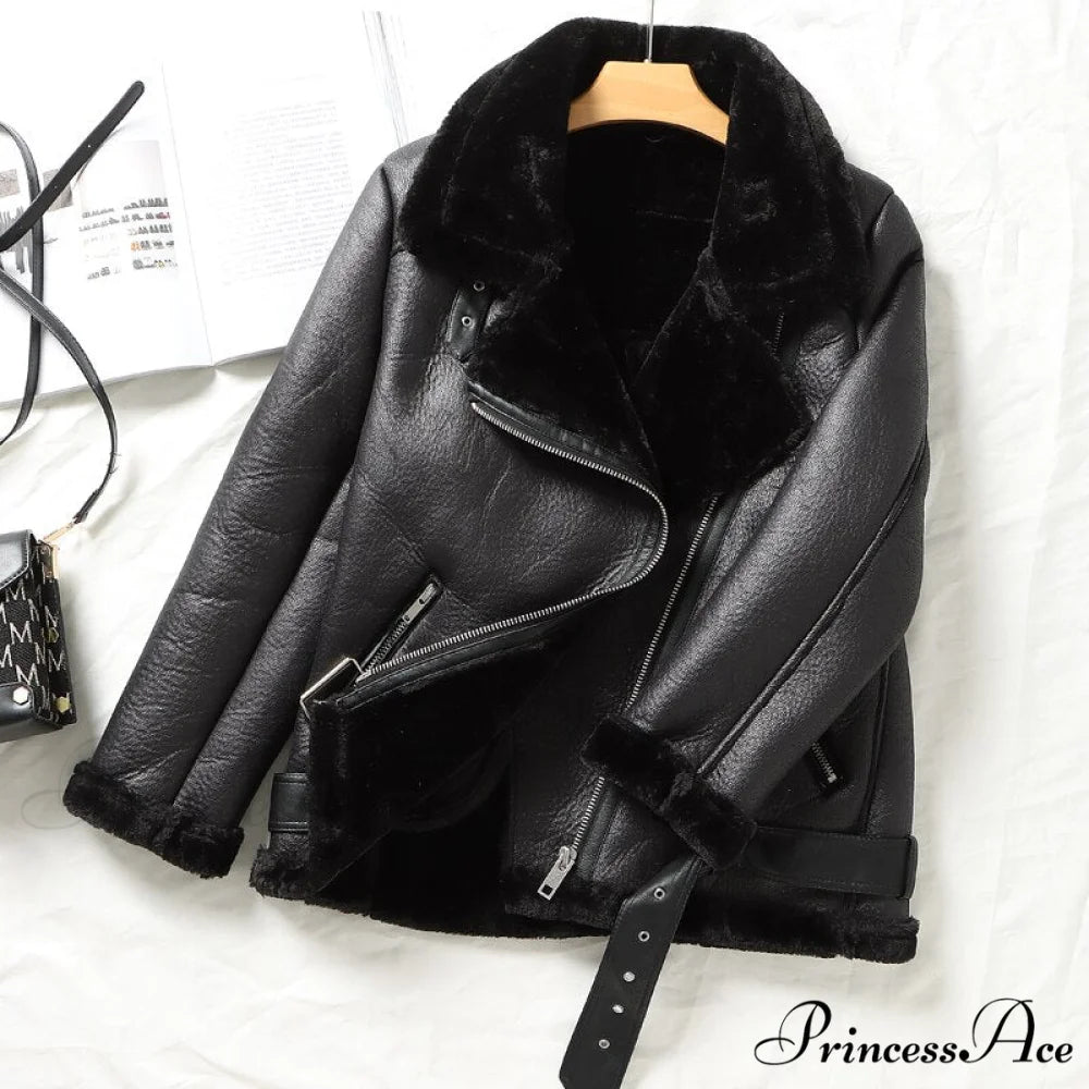 Thick Warm Faux Leather Jackets Black / S