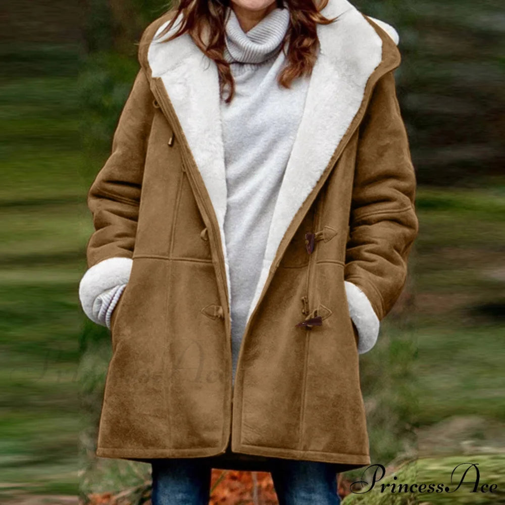 Thicken Fleece Lined Hooded Coat Brown / M