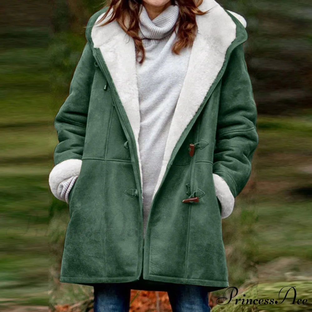 Thicken Fleece Lined Hooded Coat Green / M