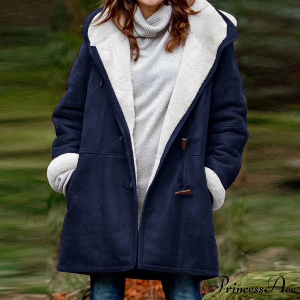 Thicken Fleece Lined Hooded Coat Navy / M