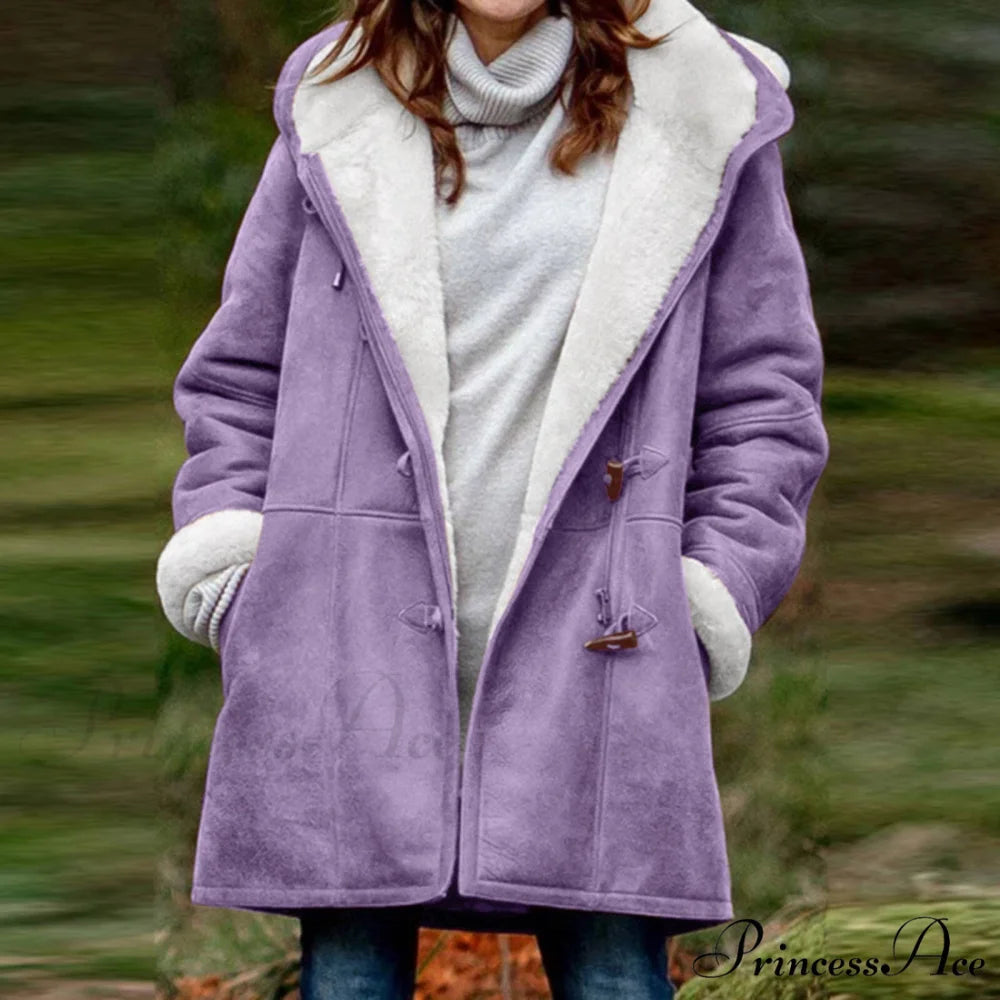 Thicken Fleece Lined Hooded Coat Purple / M
