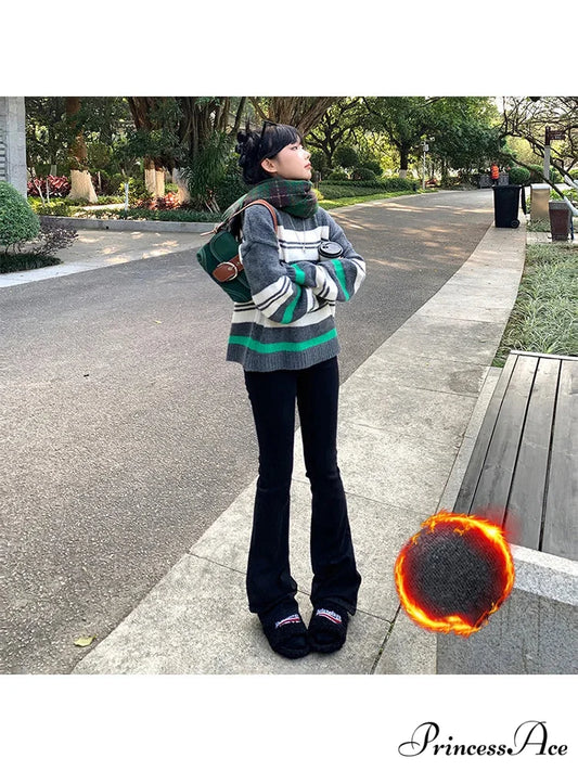 Thicken Winter Warm Slim Fleece Flared Pants Elastic Skinny Women’s Fashion High Waist Velvet Plus Length Female Jean