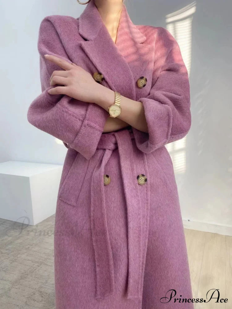 Thickened Wool Medium Length Coat Lavender / S