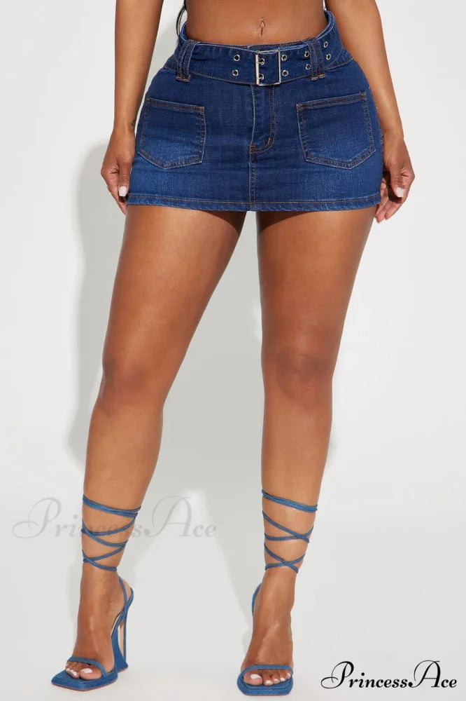 Thin Buckled Cozy Denim Skirt skirts-250223