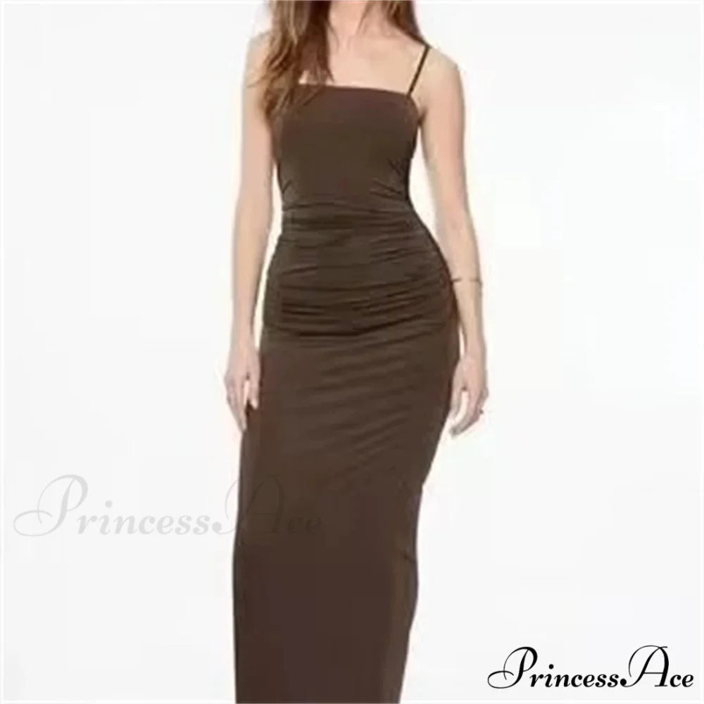 Thin Folded Suspenders Stylish Graceful Maxi Dress