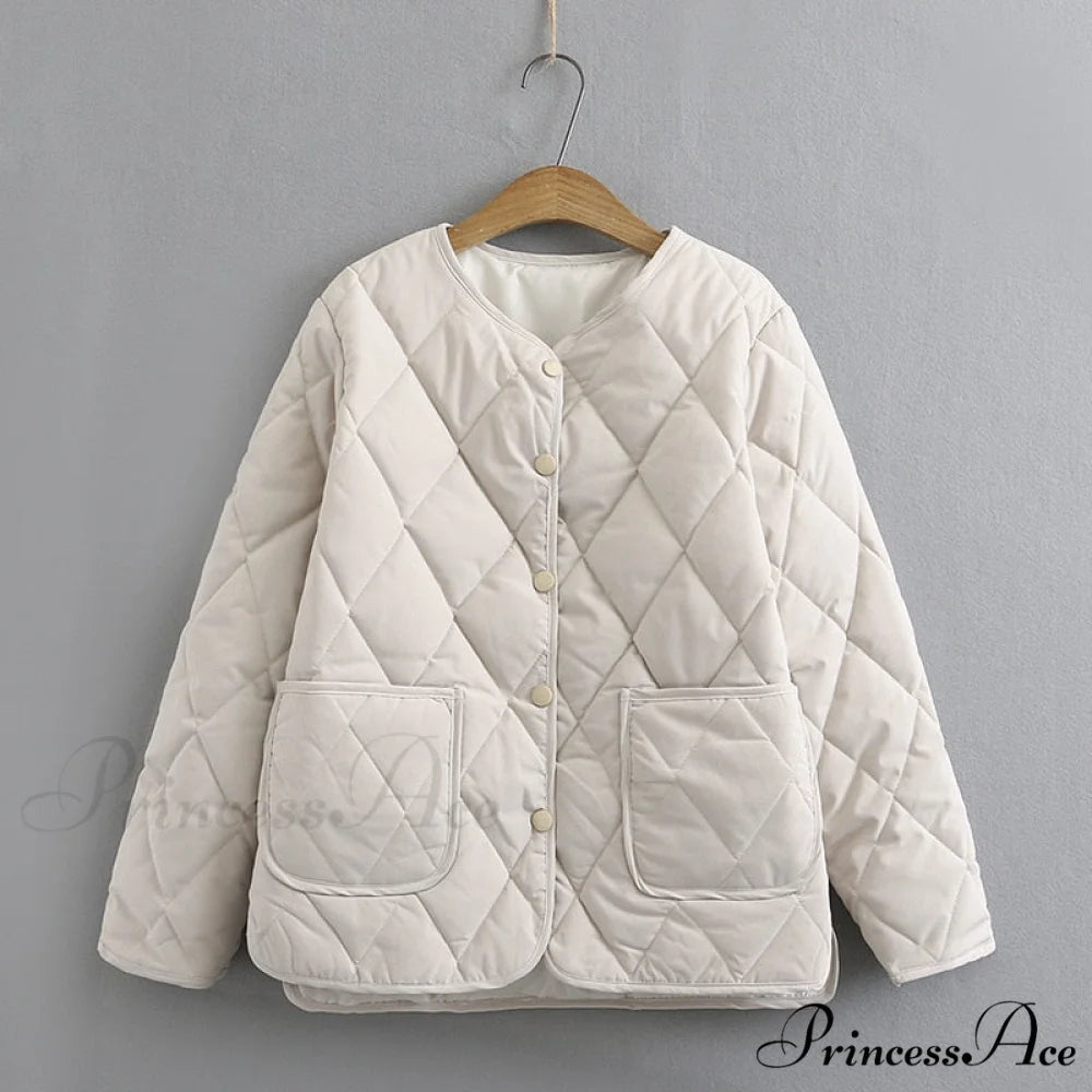 Thin Slim Casual V-Neck Coats Beige / XL