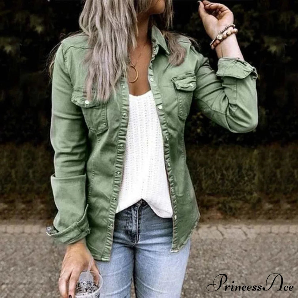 Thin Solid Denim Jacket Army Green / S