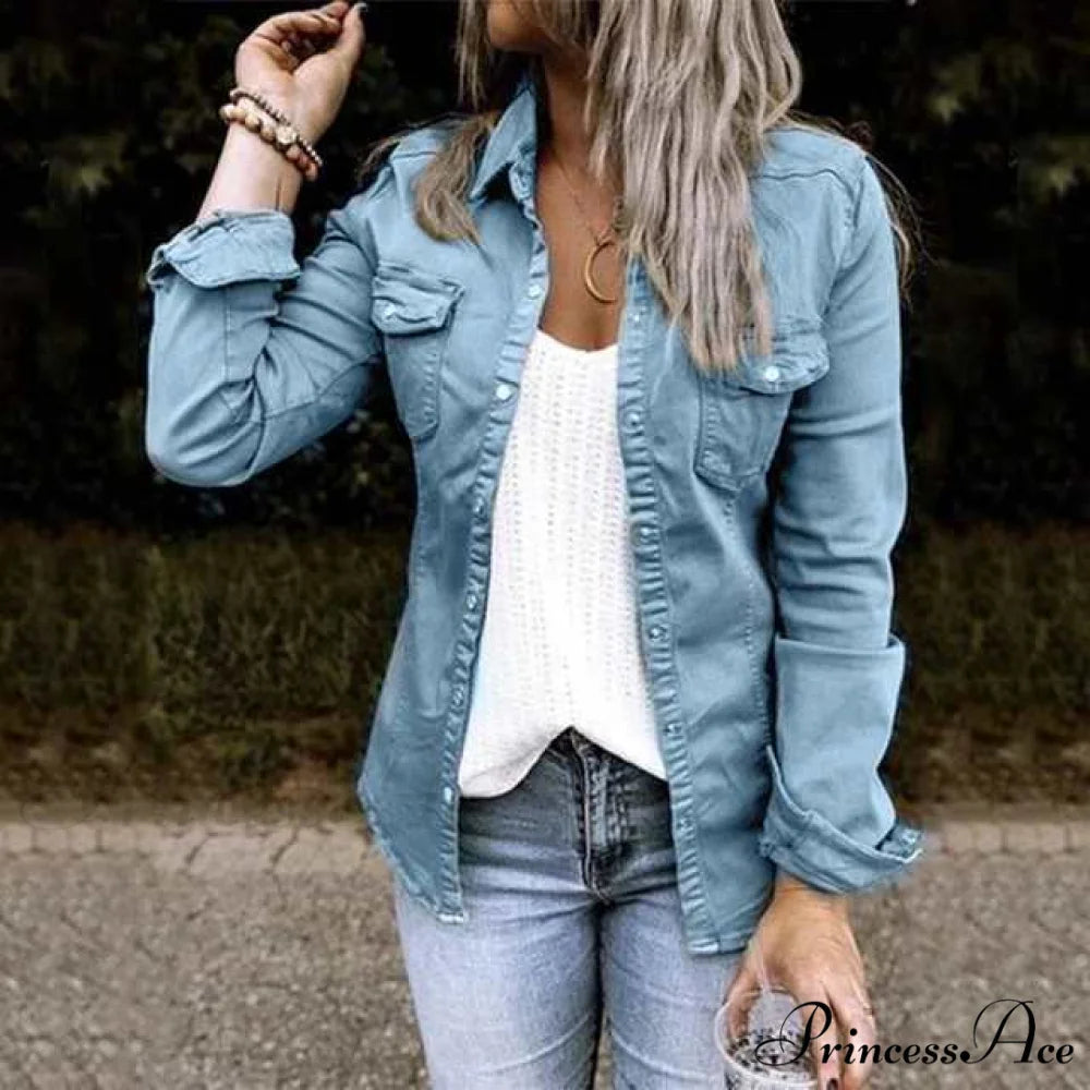 Thin Solid Denim Jacket Light Blue / S