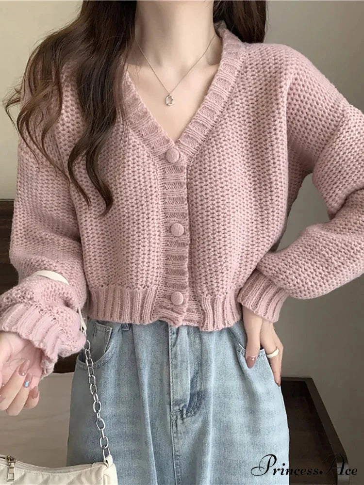 Thin Solid V-Neck Button-Up Knitted Cardigan for Women cardiagn-250126