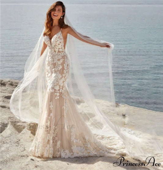 Thin Strap Sophisticated Wedding Gown white / US 2 weddingdress-250223