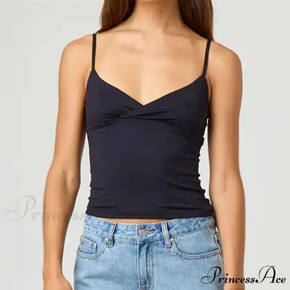 Thin Strap V-Neck Midriff Top black / S croptop-250223