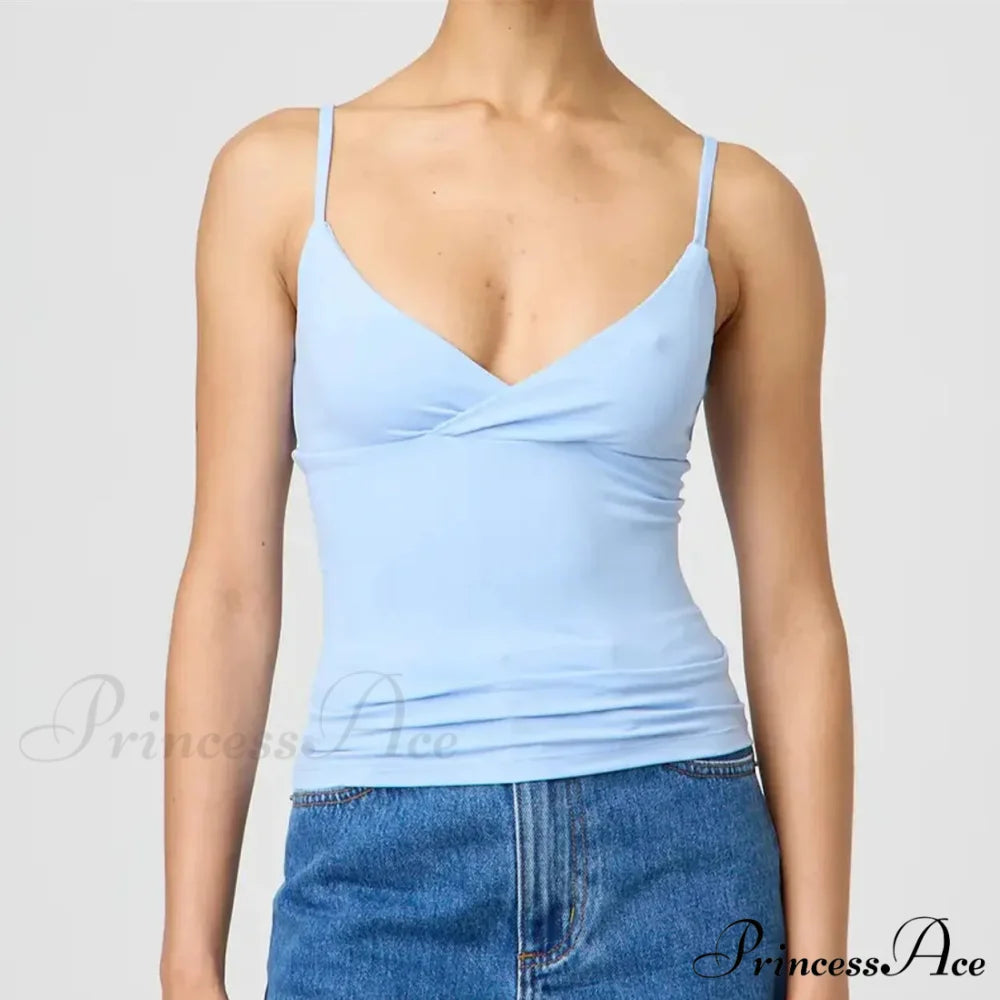 Thin Strap V-Neck Midriff Top blue / S croptop-250223