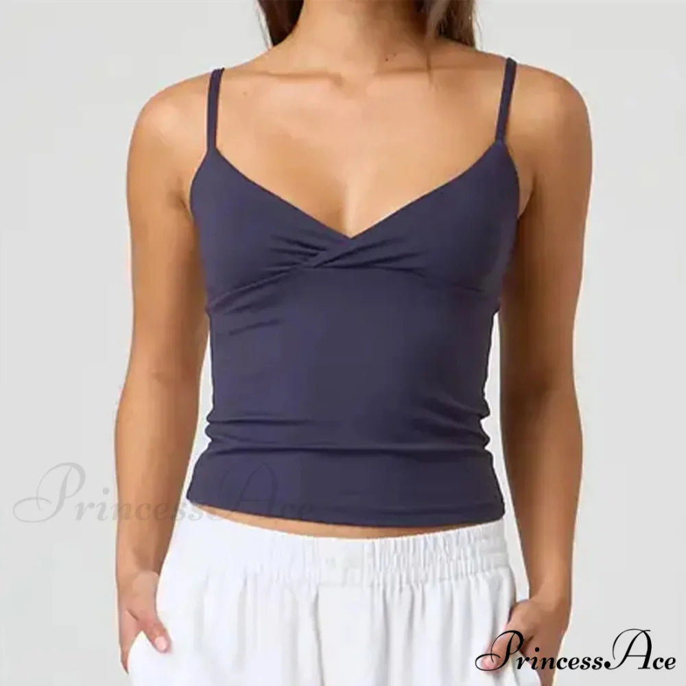 Thin Strap V-Neck Midriff Top brown 1 / S croptop-250223
