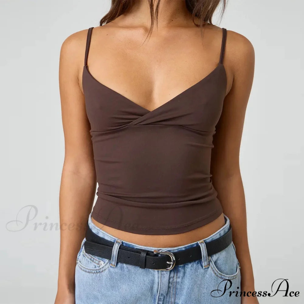 Thin Strap V-Neck Midriff Top brown / S croptop-250223