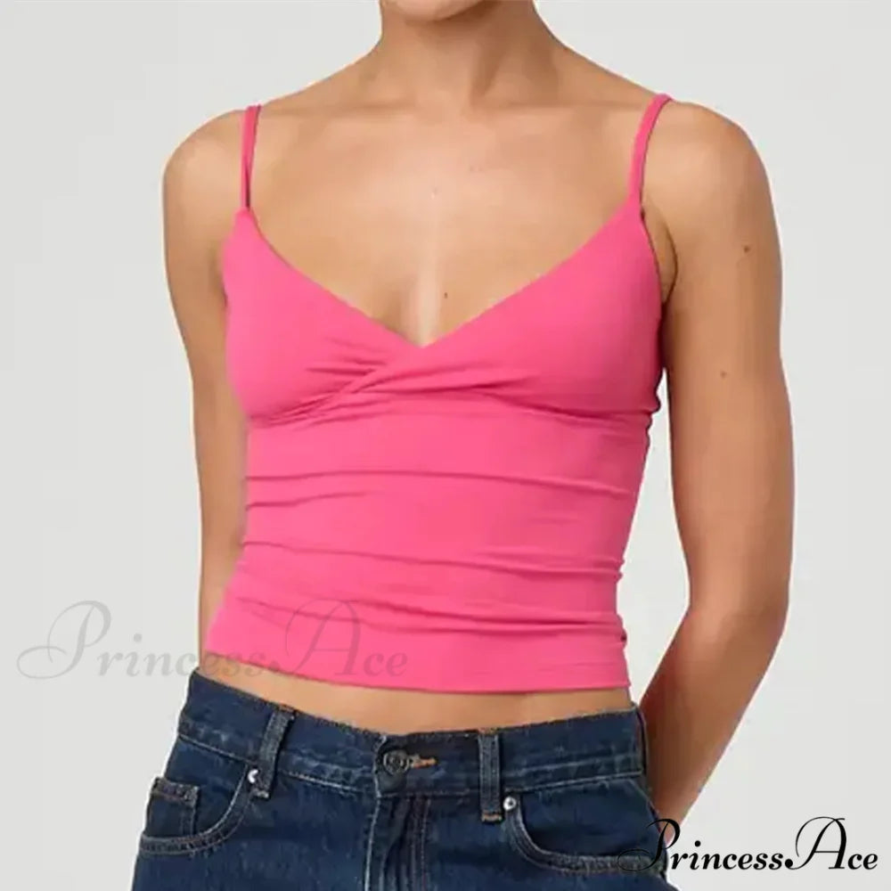 Thin Strap V-Neck Midriff Top rose / S croptop-250223