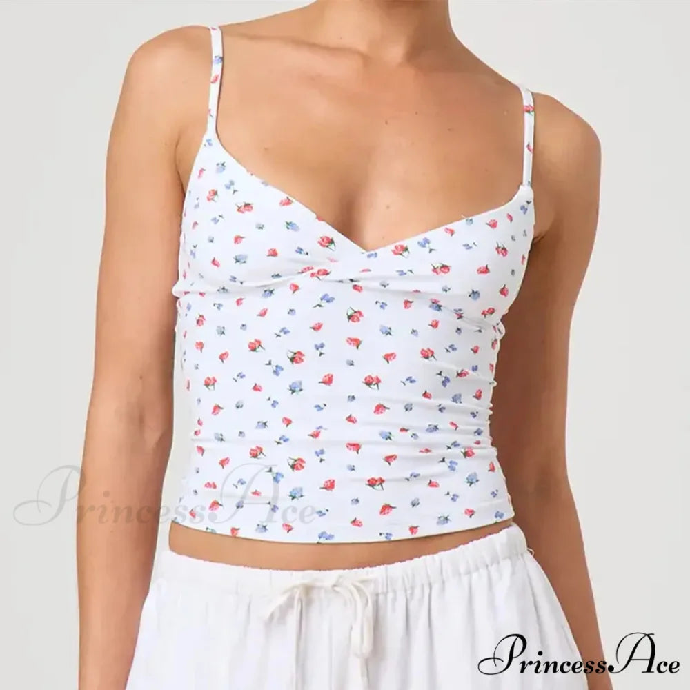 Thin Strap V-Neck Midriff Top white 2 / S croptop-250223