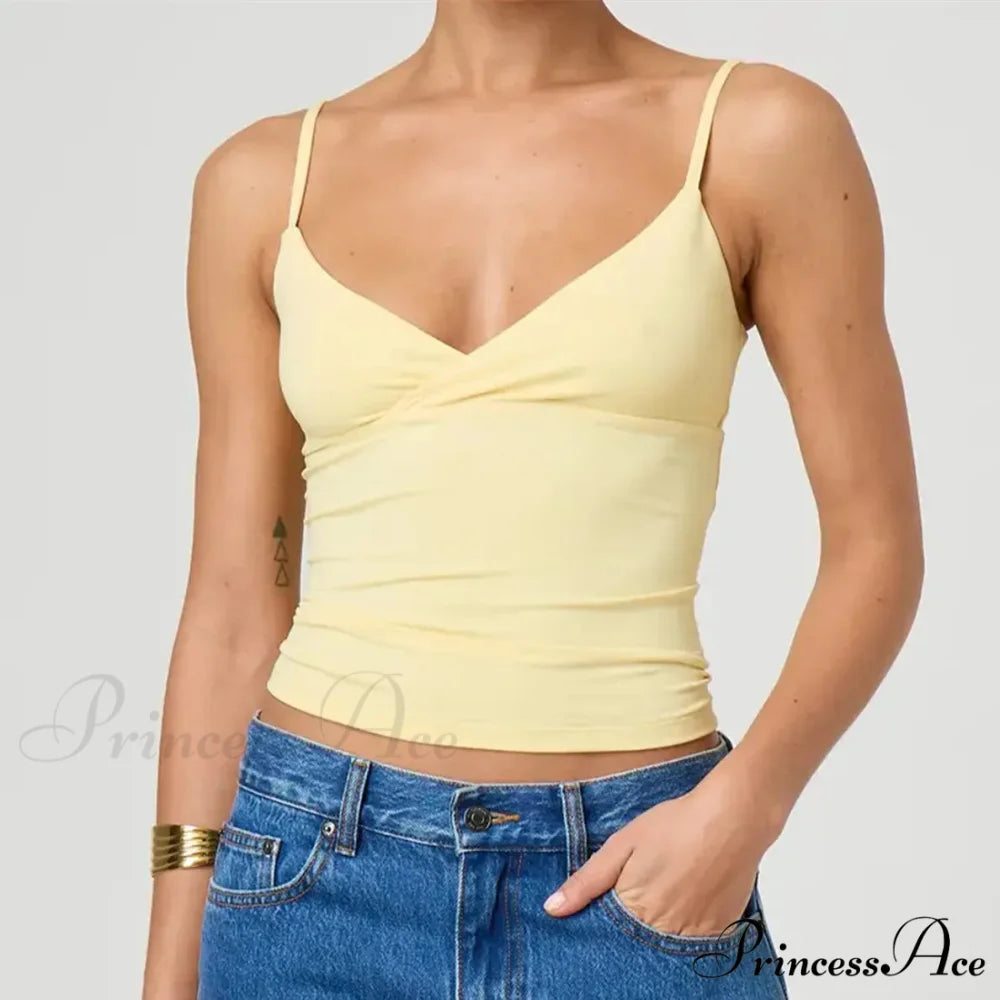 Thin Strap V-Neck Midriff Top yellow / S croptop-250223