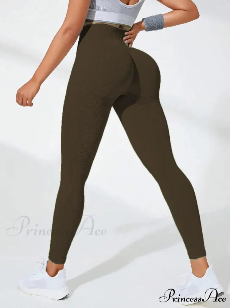 Thread Seamless High Waist Elastic Gym Legging Brown / S