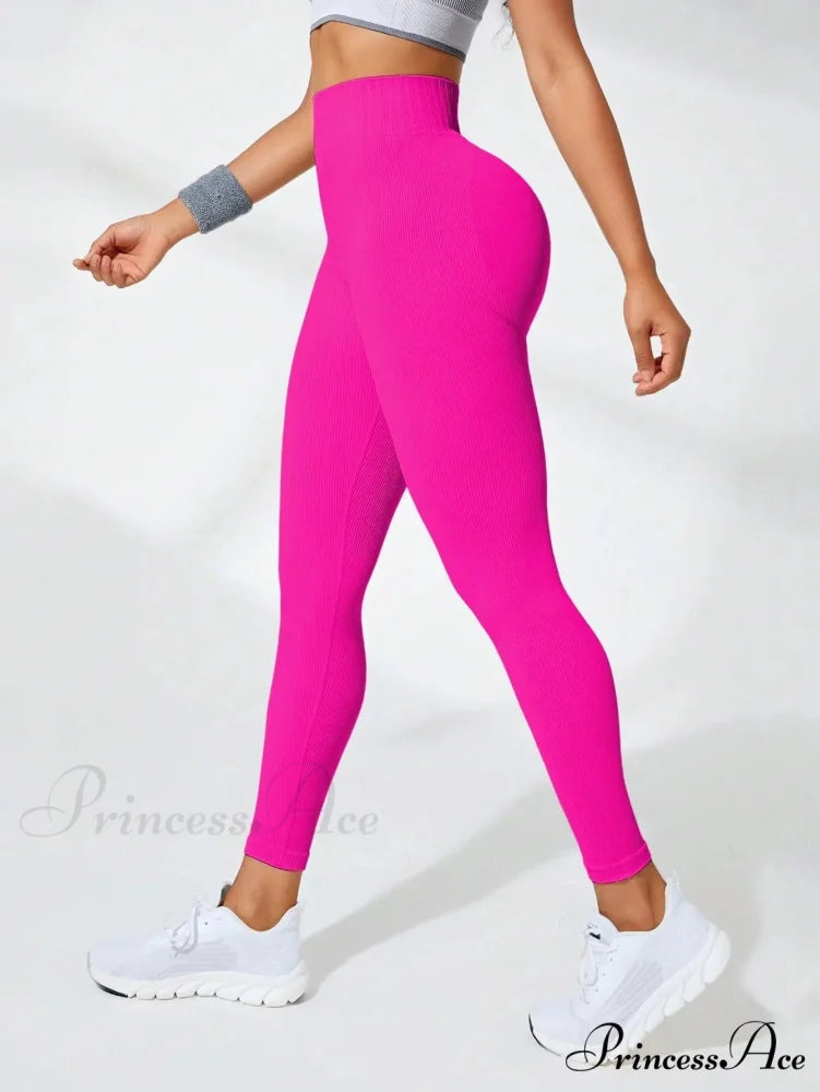 Thread Seamless High Waist Elastic Gym Legging Pink / S