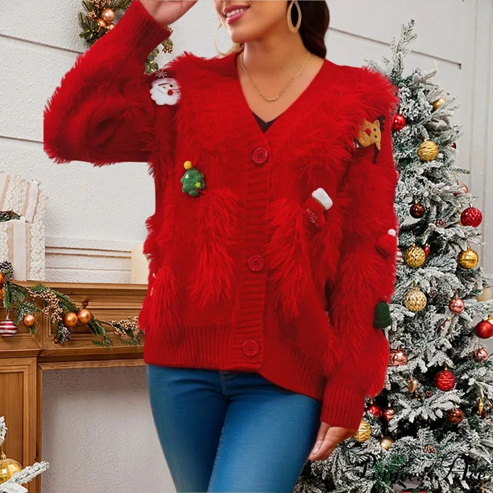Three Decoration Lace Detail Cardigan Red / S