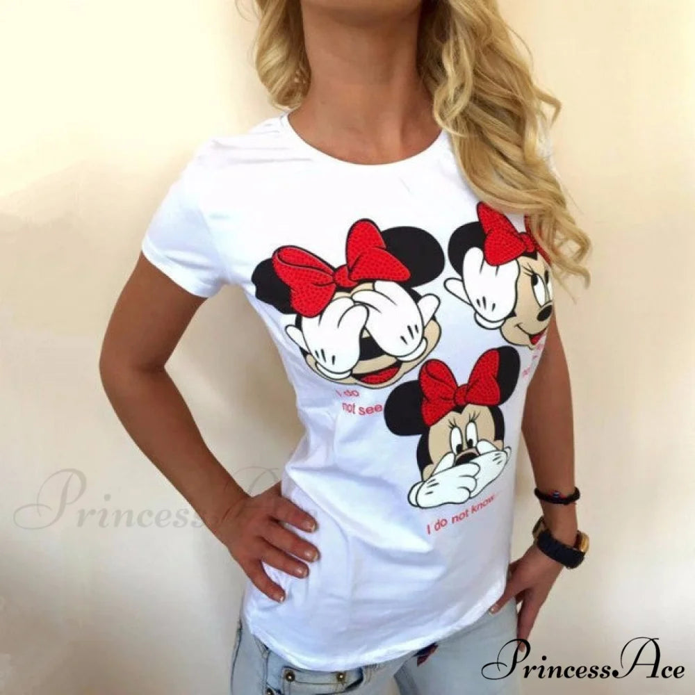 Three Mickey Mouse Print Women T shirt Mickey & Minnie 1 / S