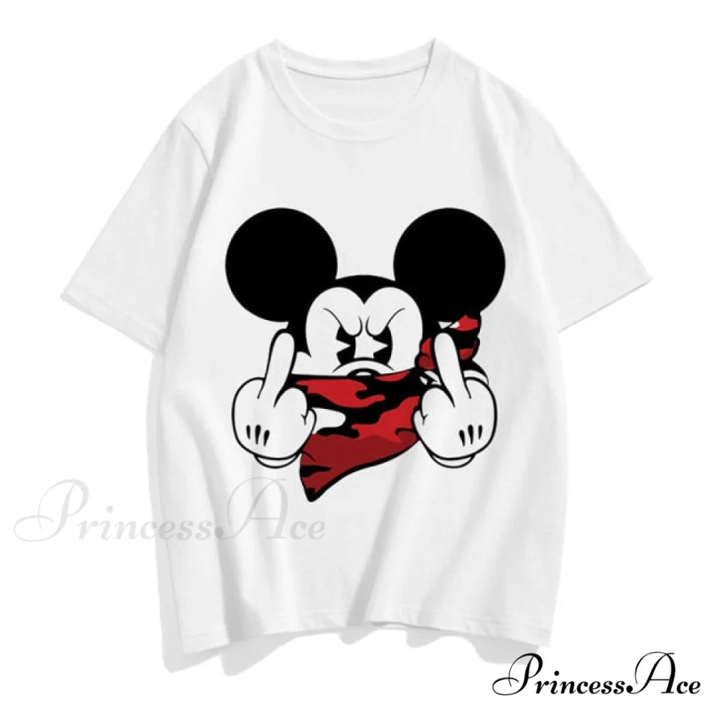 Three Mickey Mouse Print Women T shirt White Mickey 1 / S