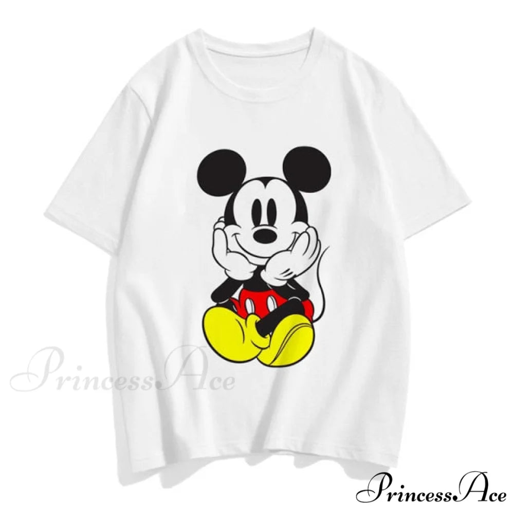 Three Mickey Mouse Print Women T shirt White Mickey 4 / S