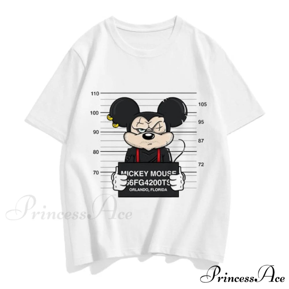 Three Mickey Mouse Print Women T shirt White Mickey 6 / S