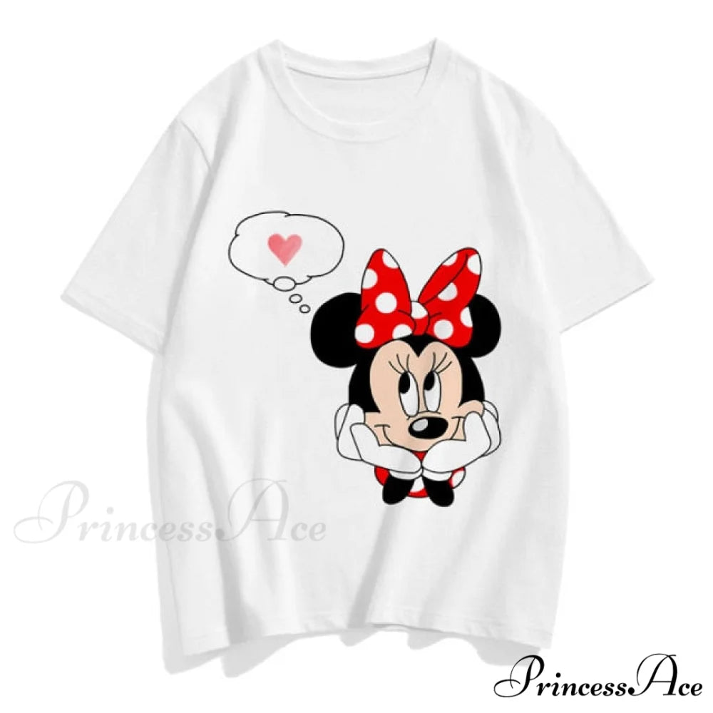 Three Mickey Mouse Print Women T shirt White Minnie 4 / S