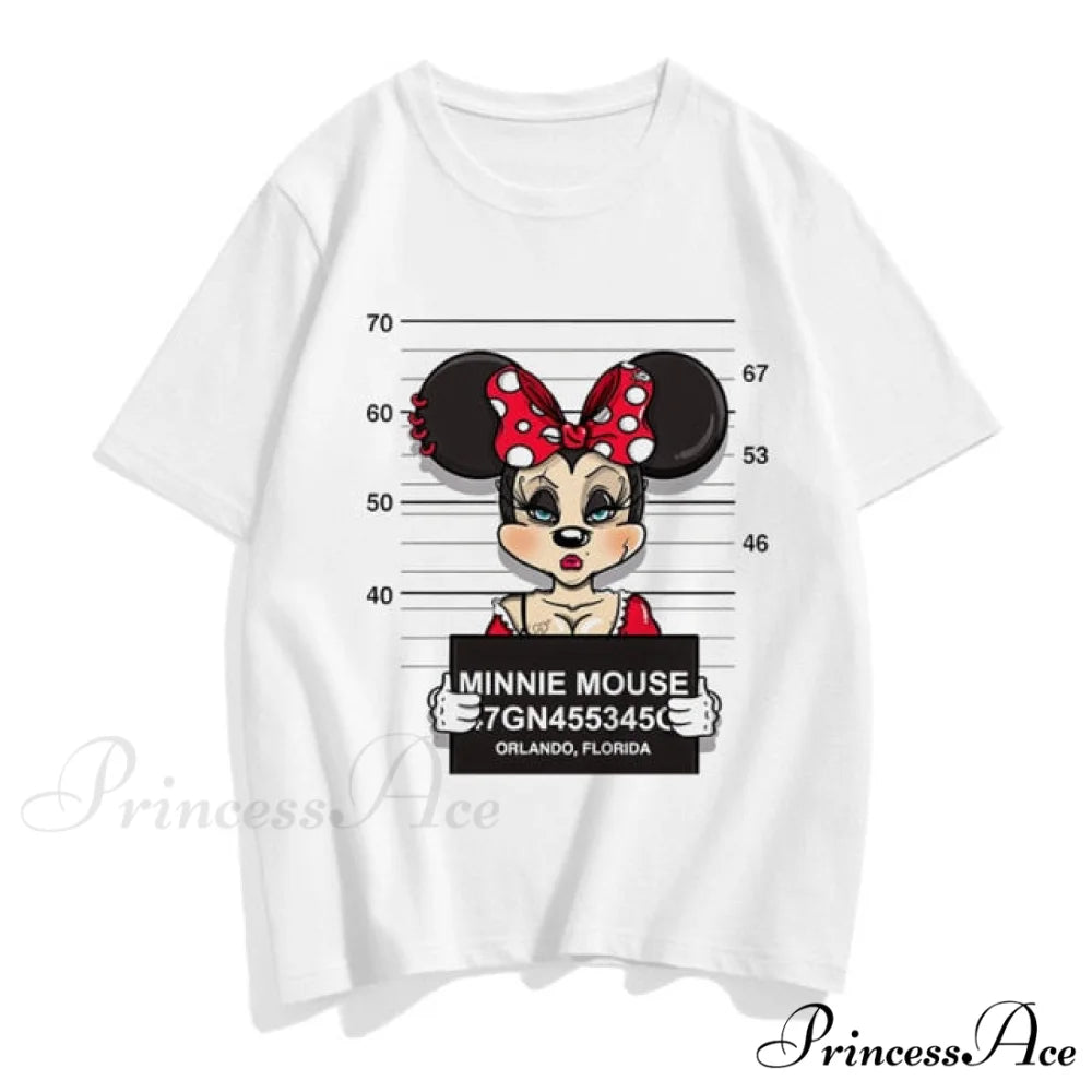 Three Mickey Mouse Print Women T shirt White Minnie 5 / S