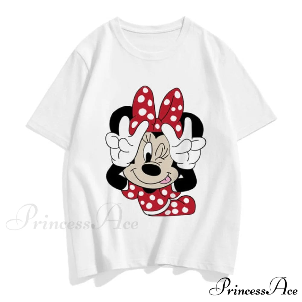 Three Mickey Mouse Print Women T shirt White Minnie 6 / S