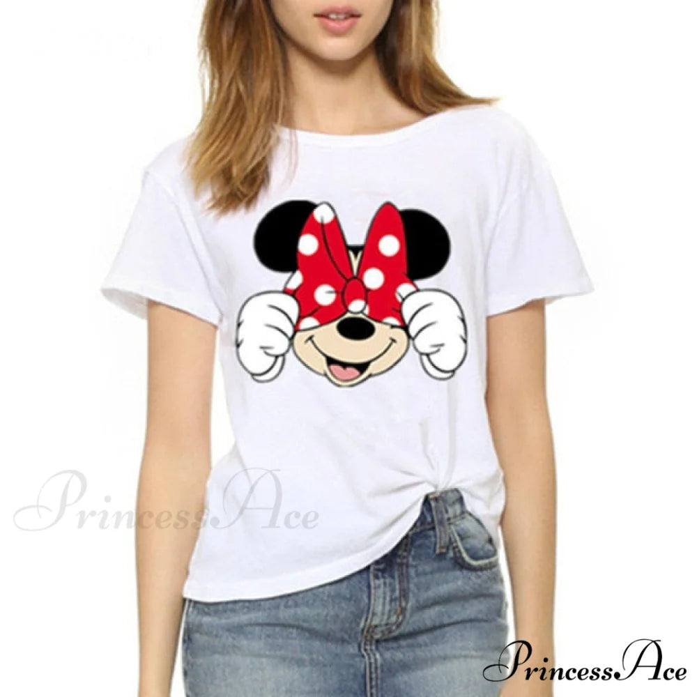 Three Mickey Mouse Print Women T shirt White Minnie / S