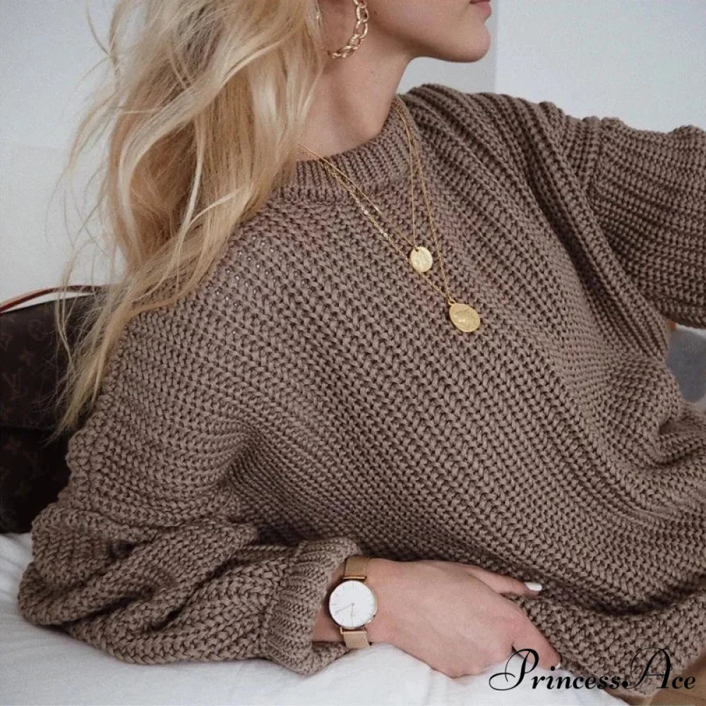 Three - Quarter Sleeve Sophisticated Tan Sweater Brown / S swraters-241228