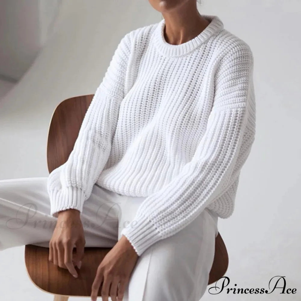 Three - Quarter Sleeve Sophisticated Tan Sweater White / S swraters-241228