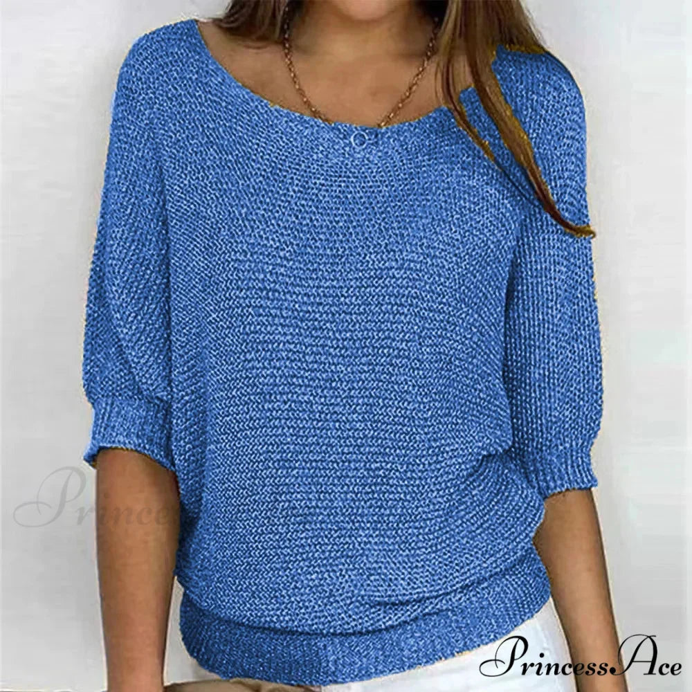 Three - Quarter Sleeve Sophisticated Violet Sweater Blue / S swraters-241228