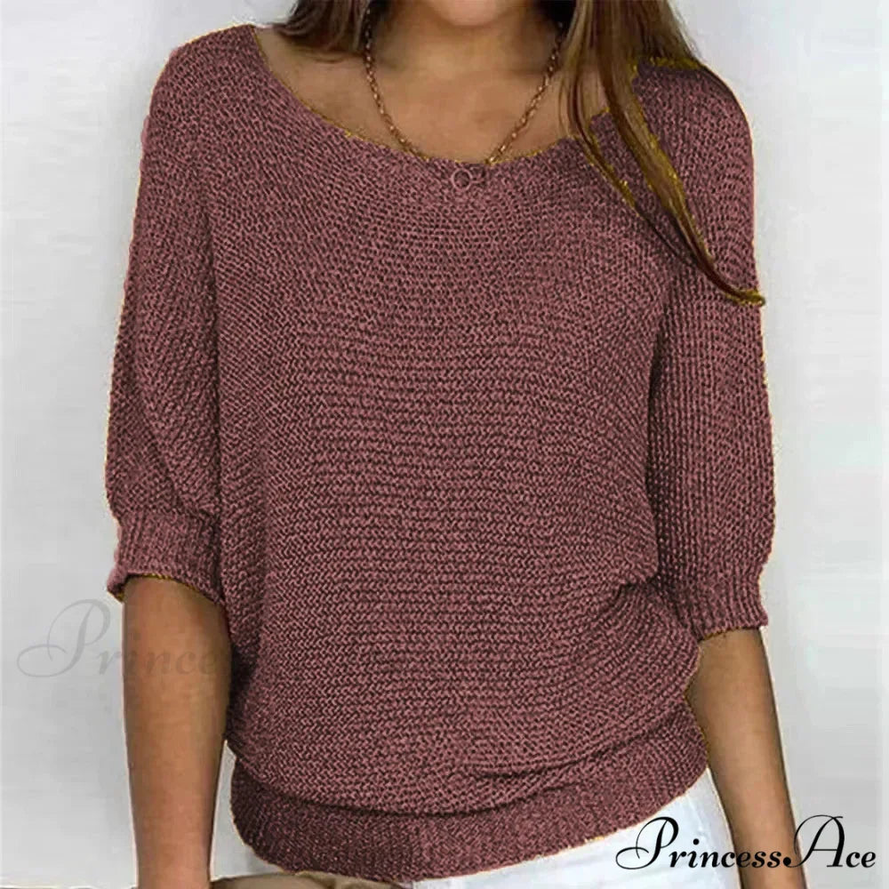 Three - Quarter Sleeve Sophisticated Violet Sweater Brown / S swraters-241228