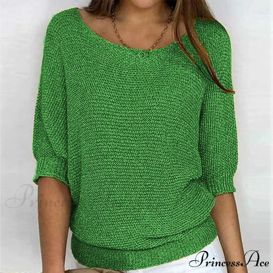 Three - Quarter Sleeve Sophisticated Violet Sweater Green / S swraters-241228