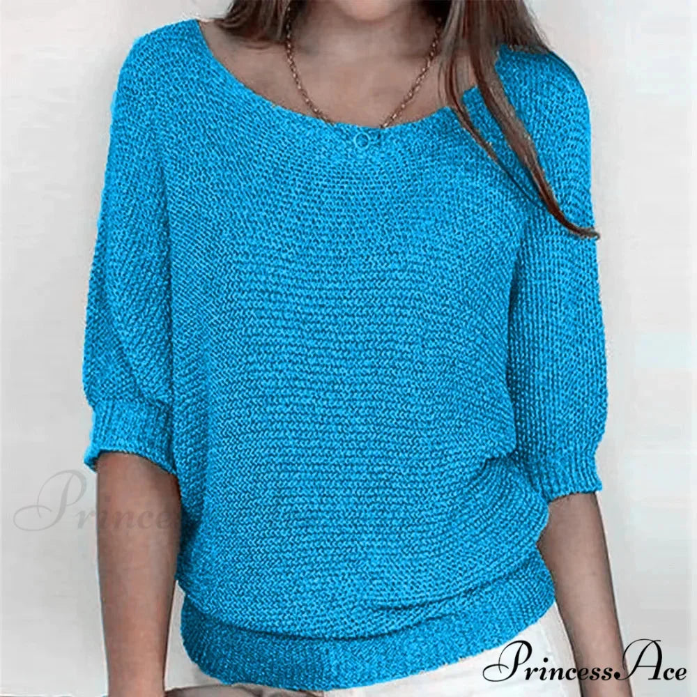 Three - Quarter Sleeve Sophisticated Violet Sweater light blue / S swraters-241228