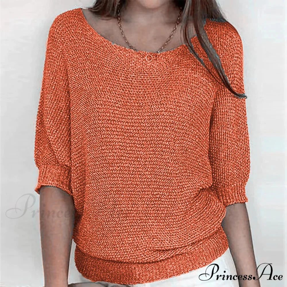 Three - Quarter Sleeve Sophisticated Violet Sweater Orange / S swraters-241228