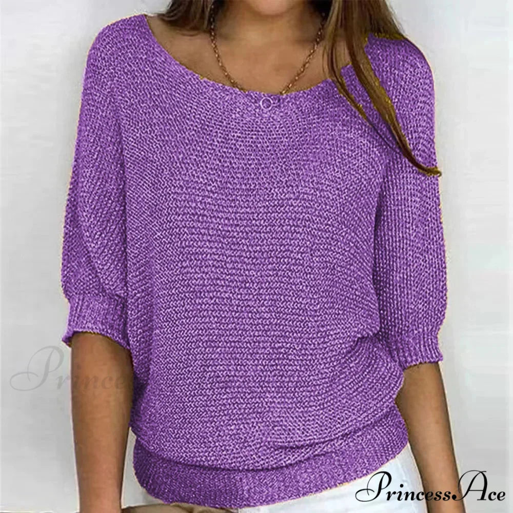 Three - Quarter Sleeve Sophisticated Violet Sweater Purple / S swraters-241228